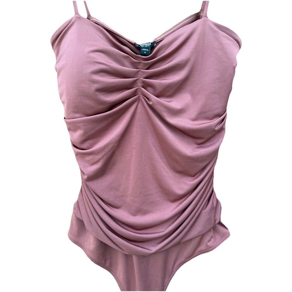 Express Body Contour Ruched Bodysuit Rust Red Size Medium Adjustable Straps - Picture 3 of 10